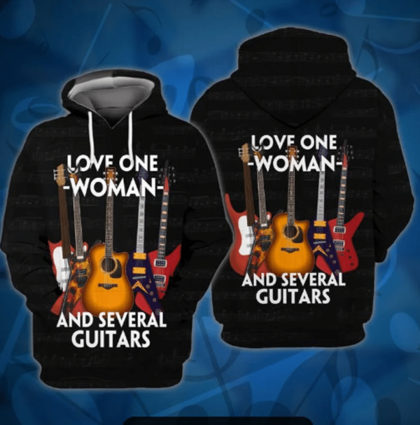 Love One Woman And Several Guitars For Guitar Lover 3D Hoodie ALL Over Print 3D Hoodie Black S