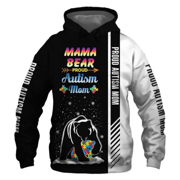 Mama Bear Autism Mom 3D Hoodie, Sweatshirt 3D Hoodie Black S