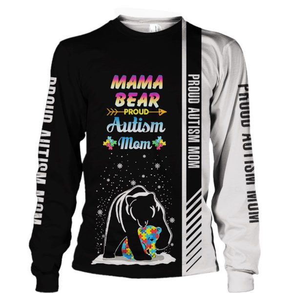 Mama Bear Autism Mom 3D Hoodie, Sweatshirt 3D Sweatshirt Black S