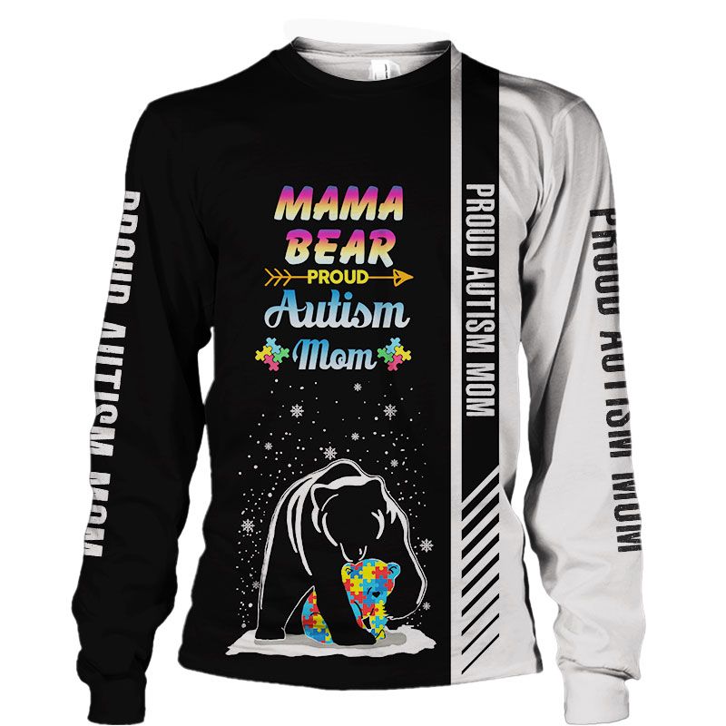 Mama Bear Autism Mom 3D Hoodie, Sweatshirt Style: 3D Sweatshirt, Color: Black