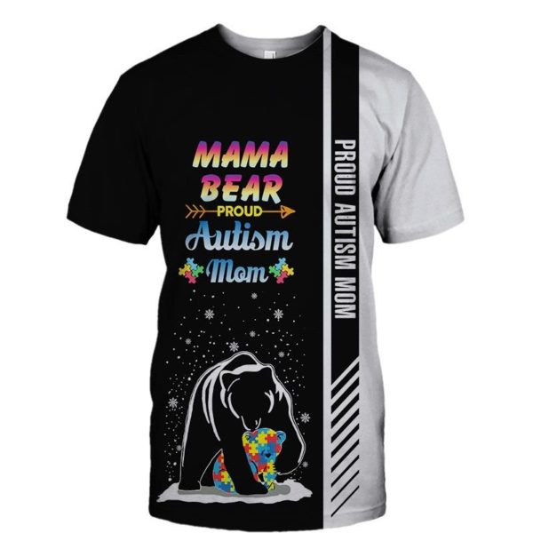 Mama Bear Autism Mom 3D Hoodie, Sweatshirt 3D T-Shirt Black S