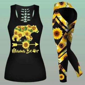 Mama Bear Sunflower Hollow Tank Top - Legging 3D All Over Print Tank Top + Legging S