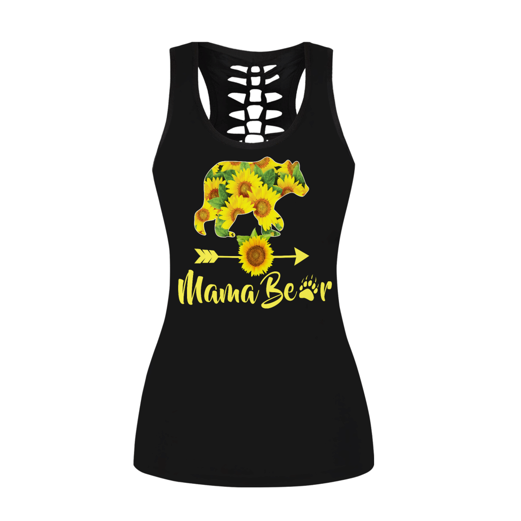 Mama Bear Sunflower Hollow Tank Top - Legging 3D All Over Print Style: Tank Top, Size: S
