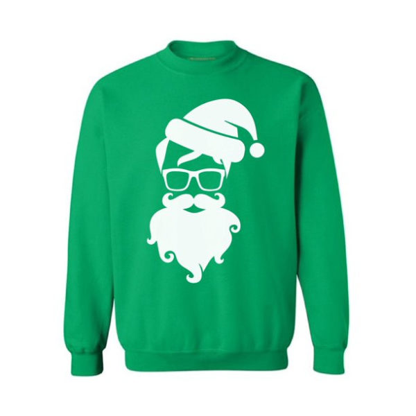 Marry Christmas Sweatshirt Santa Claus with Glasses Sweatshirt Green S
