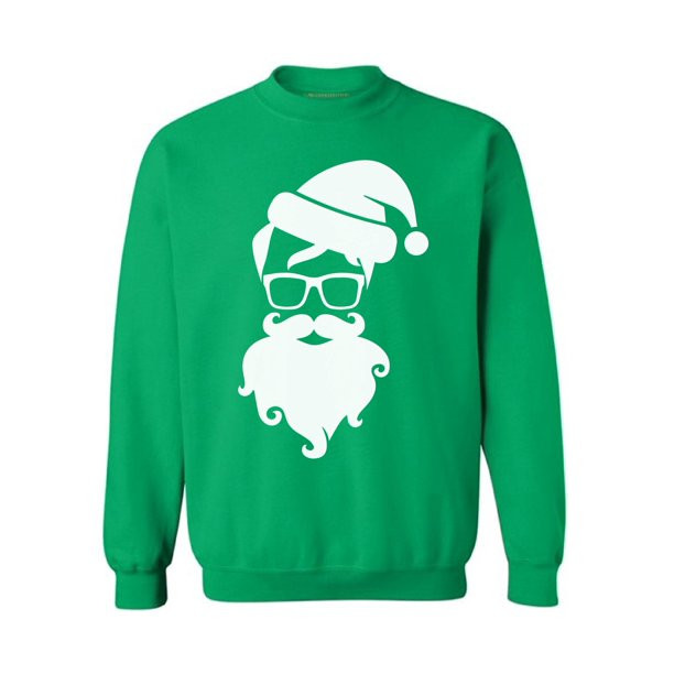 Marry Christmas Sweatshirt Santa Claus with Glasses Style: Sweatshirt, Color: Green