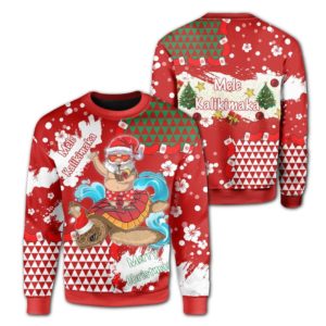 Mele Kalikimaka Hawaiian Ugly Turtle And Santa Christmas Sweater product photo 3