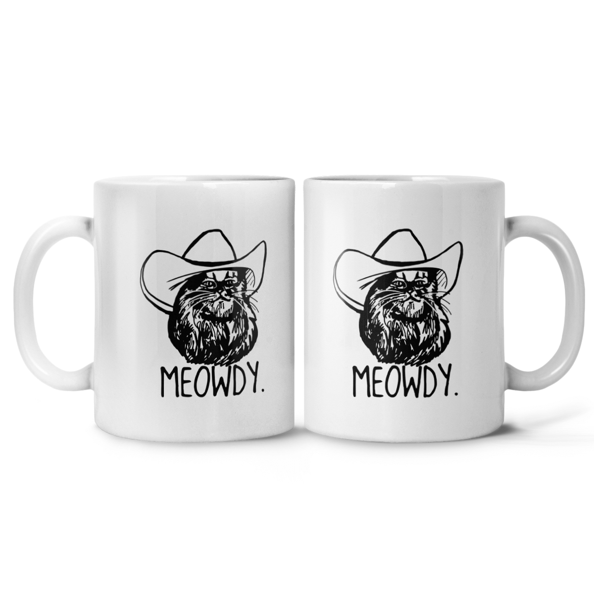 Meowdy Funny Cat Cowboy Hat Texas Coffee Mug Style: Panorama Mug, Color: White