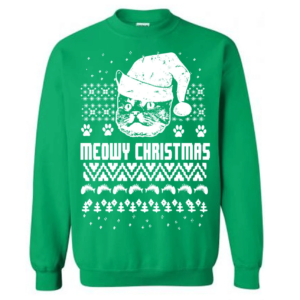 Meowy Christmas Cat Santa Christmas Sweatshirt Sweatshirt Irish Green S
