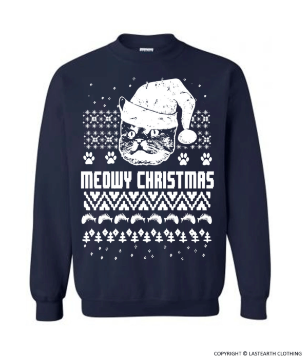 Meowy Christmas Cat Santa Christmas Sweatshirt Sweatshirt Navy S