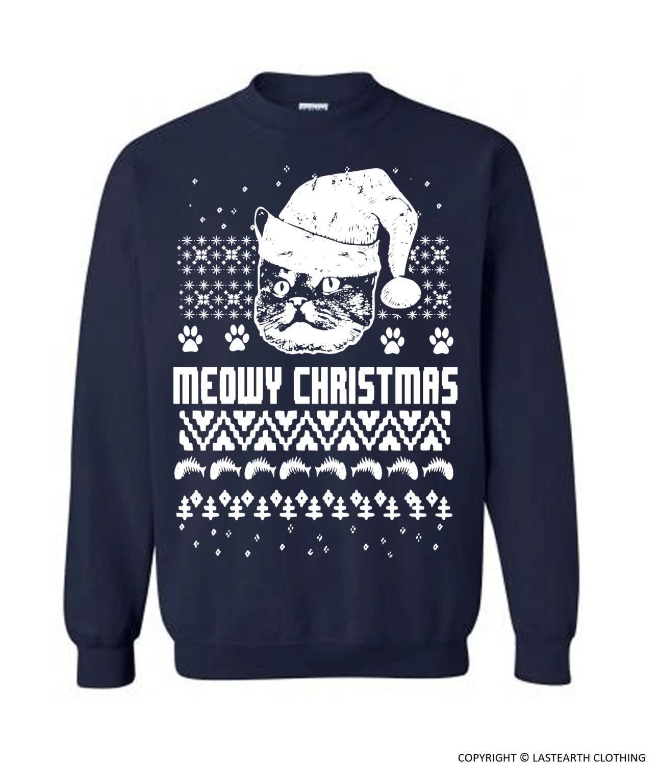 Meowy Christmas Cat  Santa Christmas Sweatshirt Style: Sweatshirt, Color: Navy