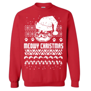 Meowy Christmas Cat Santa Christmas Sweatshirt Sweatshirt Red S