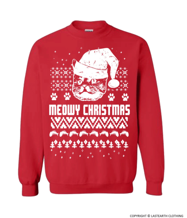 Meowy Christmas Cat Santa Christmas Sweatshirt Sweatshirt Red S