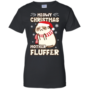 Meowy Christmas Mother Fluffer Ugly Cat Santa Christmas Shirt Ladies T-Shirt Black S