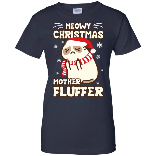 Meowy Christmas Mother Fluffer Ugly Cat Santa Christmas Shirt Ladies T-Shirt Navy S