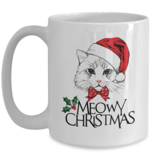 Meowy Christmas Mug Cat Lover Gift For Christmas Mug Mug 15oz White One Size