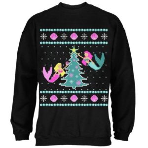 Mermaid Tree Christmas Sweatshirt Sweatshirt Black S