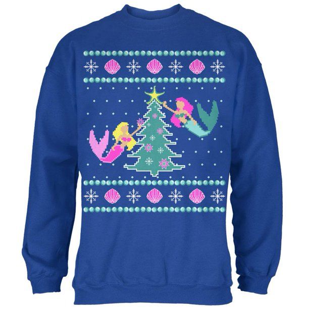 Mermaid Tree Christmas Sweatshirt Style: Sweatshirt, Color: Blue