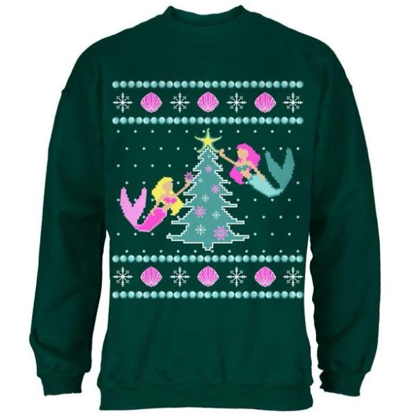 Mermaid Tree Christmas Sweatshirt Sweatshirt Green S
