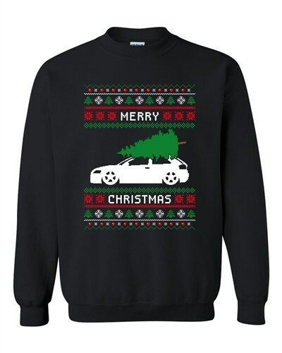 Merry Christmas Car and Tree Funny Christmas Sweatshirt Black S