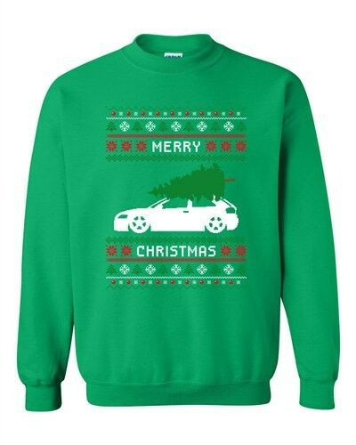 Merry Christmas Car and Tree Funny Christmas Sweatshirt Irish Green S