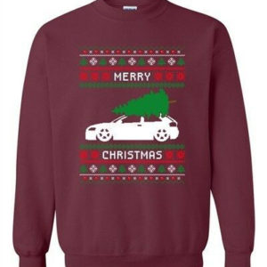 Merry Christmas Car and Tree Funny Christmas Sweatshirt Maroon S