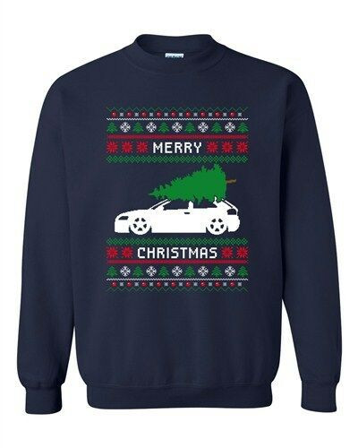 Merry Christmas Car and Tree Funny Christmas Sweatshirt Navy S