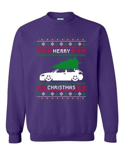 Merry Christmas Car and Tree Funny Christmas Sweatshirt Purple S