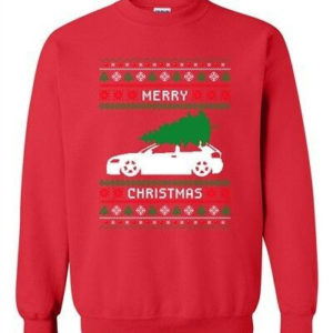 Merry Christmas Car and Tree Funny Christmas Sweatshirt Red S