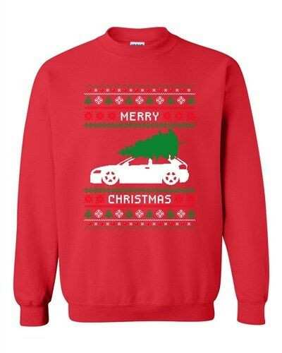 Merry Christmas Car and Tree Funny Christmas Sweatshirt Red S