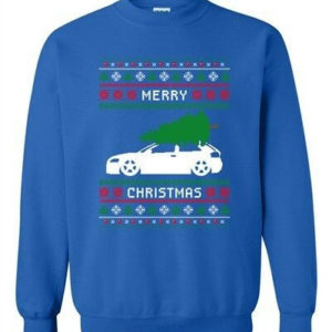 Merry Christmas Car and Tree Funny Christmas Sweatshirt Royal Blue S
