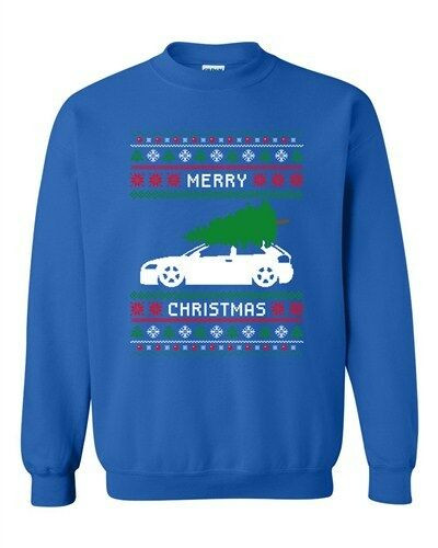 Merry Christmas Car and Tree Funny Christmas Sweatshirt Royal Blue S
