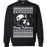 Merry Christmas Cat Motif Sweatshirt Black S