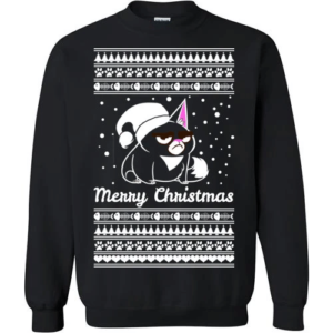 Merry Christmas Cat Motif Sweatshirt Black S