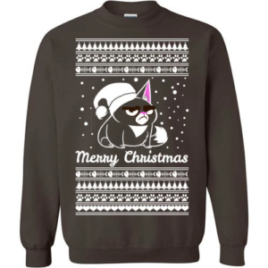Merry Christmas Cat Motif Sweatshirt Dark Chocolate S