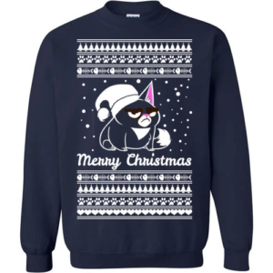Merry Christmas Cat Motif Sweatshirt Navy S