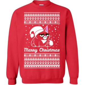 Merry Christmas Cat Motif Sweatshirt Red S