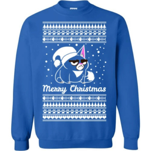 Merry Christmas Cat Motif Sweatshirt Royal S