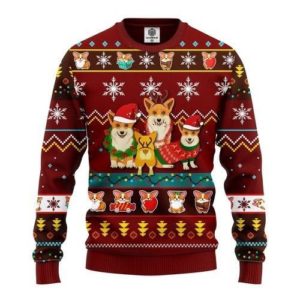 Merry Christmas Corgi Dogs Ugly Christmas Sweater AOP Sweater Red S