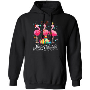 Merry Christmas Funny Flamingo Lights Santa Hat Gift Christmas Shirt Hoodie Black S