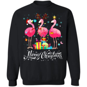 Merry Christmas Funny Flamingo Lights Santa Hat Gift Christmas Shirt Sweatshirt Black S