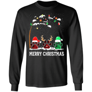 Merry Christmas Funny Footprint Santa Reindeer Christmas Long Sleeve And Sweatshirt Long Sleeve Black S