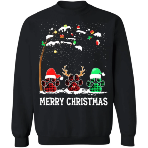 Merry Christmas Funny Footprint Santa Reindeer Christmas Long Sleeve And Sweatshirt Sweatshirt Black S