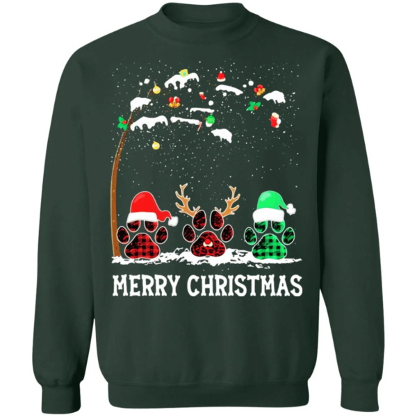 Merry Christmas Funny Footprint Santa Reindeer Christmas Long Sleeve And Sweatshirt Sweatshirt Forest Green S