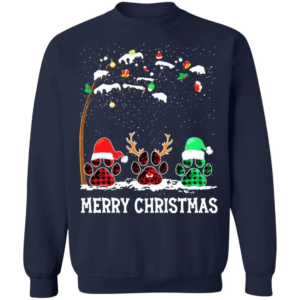 Merry Christmas Funny Footprint Santa Reindeer Christmas Long Sleeve And Sweatshirt Sweatshirt Navy S