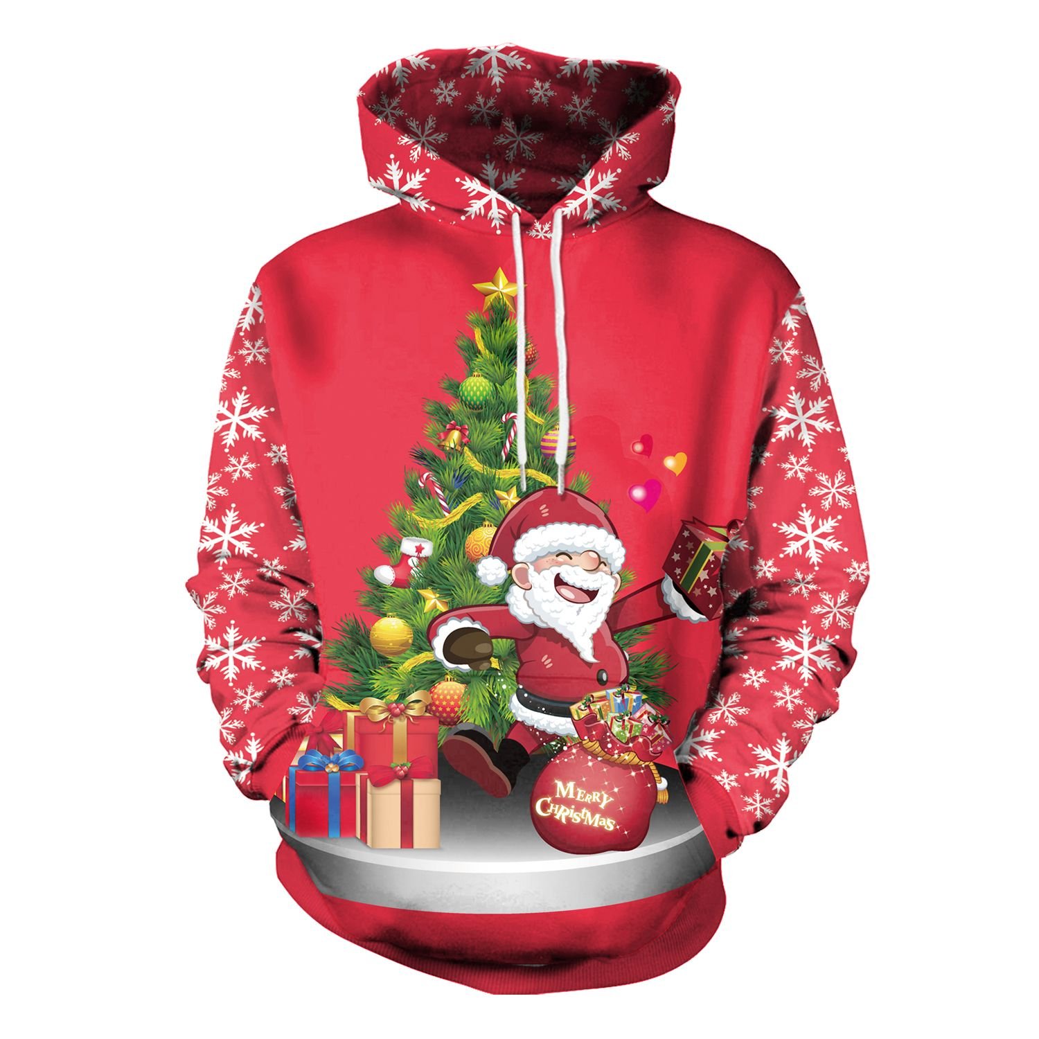 Merry Christmas Funny Santa Big Gift Holliday 3D All Over Print Hoodie Style: 3D Hoodie, Color: Red