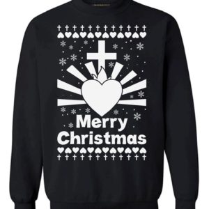 Merry Christmas Jesus Heart Sweatshirt Black S