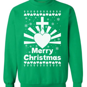 Merry Christmas Jesus Heart Sweatshirt Green S