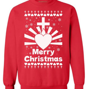 Merry Christmas Jesus Heart Sweatshirt Red S