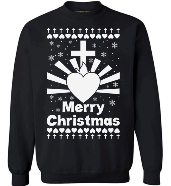 Merry Christmas Jesus Love Jesus With All My Heart Sweatshirt Sweatshirt Black S