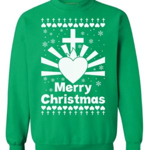 Merry Christmas Jesus Love Jesus With All My Heart Sweatshirt Sweatshirt Green S